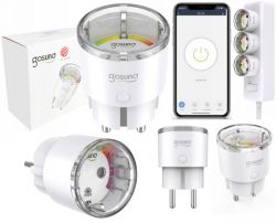 Gosund smart plug with packaging and mobile app display.