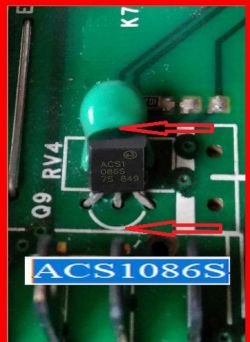 ACS1086S chip mounted upside down on a circuit board.