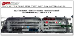 BOSCH ME17.2.4 ECU connector with labeled functional pins and connection instructions.