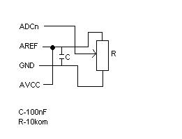 Podłączenie potencjometru do przetwornika adc ATmega32