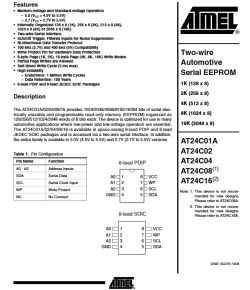 Strona datasheet Atmel: „Two-wire Automotive Serial EEPROM” z opisem i pinoutem AT24Cxx