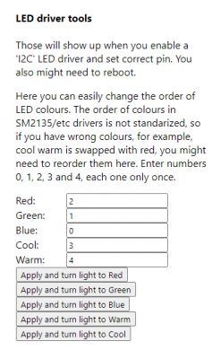 LED Driver Tool Interface Screenshot of an LED driver tool allowing the change of LED color order.