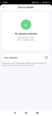 Device Software Update Screen Device update screen indicating no updates available.
