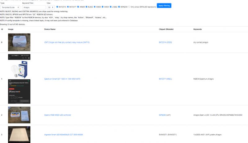 Screenshot of an IoT device list with selected details.