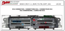 Bosch ECU connector with labeled and highlighted pins: ground, power, CAN H, CAN L, GPT1, GPT0.