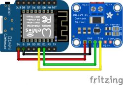 Connection diagram of D1 mini Wemos with INA219 current sensor.