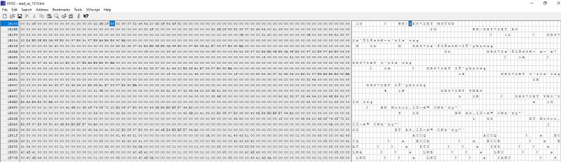 Screenshot of a hex editor showing the contents of a binary file in hexadecimal and text (ASCII) form.