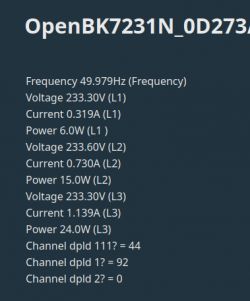 Screenshot with data on voltage, current, and power from various channels.