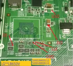 Zbliżenie PCB z oznaczonymi punktami GND, 3V3, CLK, CMD i D0 przy polu IC8100