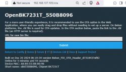 Web page showing OTA update option for OpenBK7231T.