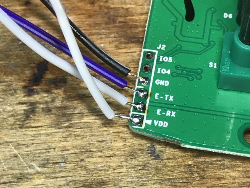 Wires Connected to WS-04H1 Circuit Board Close-up of a circuit board with connected wires.