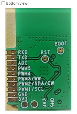 Bottom view of a circuit board with connection labels