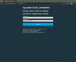 Changing Device Name on OpenBK7231N OpenBK7231N device name change interface.