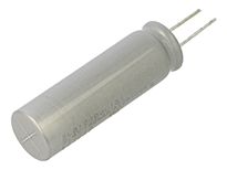 Metal cylindrical capacitor with two projecting legs.