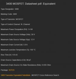 3400 MOSFET Transistor Specification MOSFET transistor specification with marking code 3400.