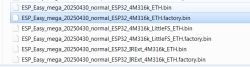 List of ESP Easy binary files with ETH factory file selected for ESP32