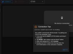 Error message after failed UART connection attempt with ESP32 board