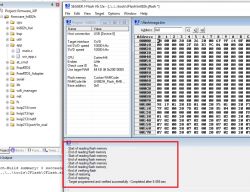 Screenshot of SEGGER J-Flash showing a firmware project and flash memory operation log.