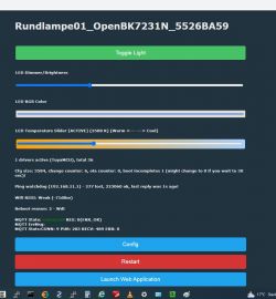 Web interface for lamp control with brightness and color settings.