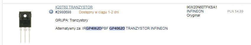 Jaki zamiennik dla tranzystora GP4062D do bieżni elektrycznej?
