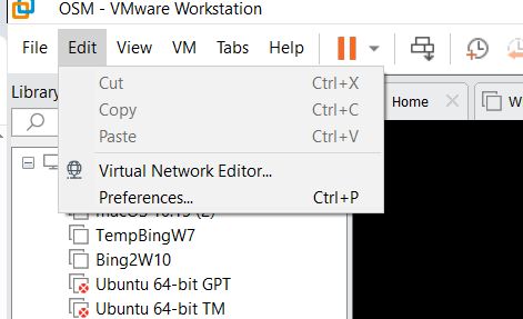 Edit menu with Virtual Network Editor… highlighted in VMware Workstation
