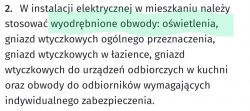 Fragment tekstu dotyczący wyodrębnionych obwodów w instalacji elektrycznej.