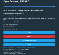 OpenBekenX User Interface: System Information OpenBekenX screen displaying packets and system settings