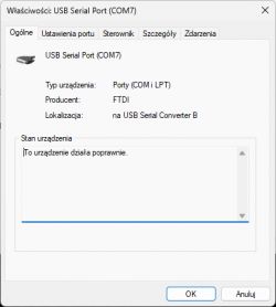 USB Serial Port (COM7) Properties in Windows USB Serial Port (COM7) properties window in Windows.
