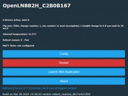 Screenshot of a device control panel with Restart button and other configuration options.