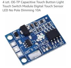 Moduł dotykowy OE-TP z elektroniką SMD i oznaczeniami zasilania +, -