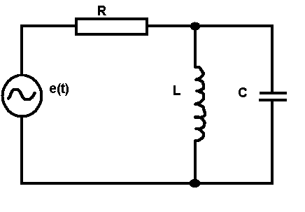 Jak rozwiązać obwód RLC z e(t)=20*sin50t, R=10Ω, L=0,01H, C=10^-6F?