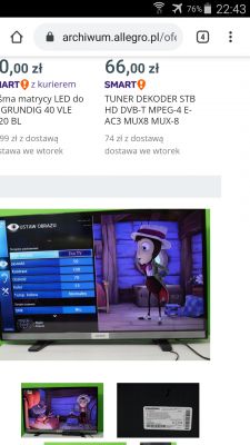 Czy Grundig 40 VLE597 BG ma uszkodzony ekran i jakie ma parametry?