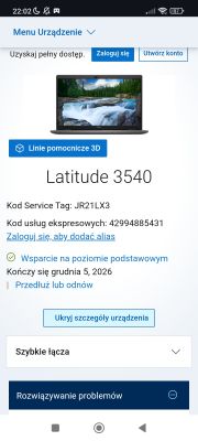 Strona wsparcia dla laptopa Dell Latitude 3540 z kodem Service Tag JR21LX3