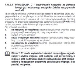 Procedura kodowania nowego nadajnika z użyciem już wczytanego nadajnika.