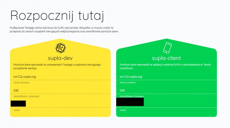 Instrukcje konfiguracji Supla z informacjami o serwerze.