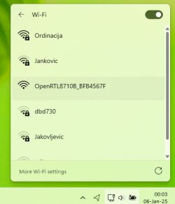Wi-Fi network list with OpenRTL8710B_BFB4567F selected, on a green background.