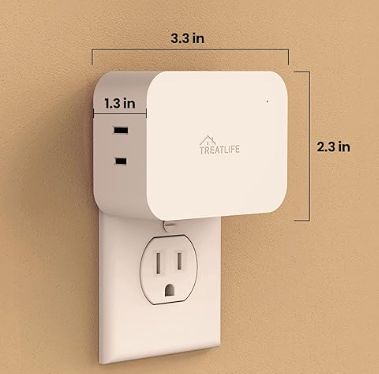 Treatlife smart plug connected to a wall outlet.