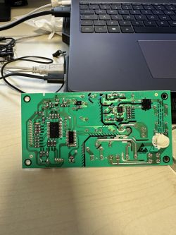 Circuit board with electronic components on a desk