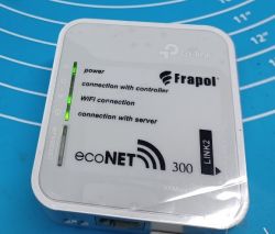 ecoNET 300 device by Frapol with three LED indicators on the casing showing connection status.