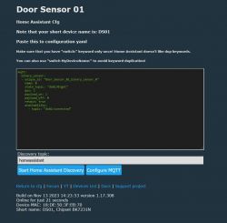 Screenshot of door sensor configuration in Home Assistant