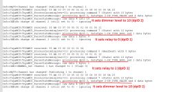 Screenshot showing TuyaMCU communication logs with visible commands and dpID values.