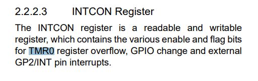 INTCON Register Description in Documentation Excerpt from documentation describing the INTCON register and its functions.