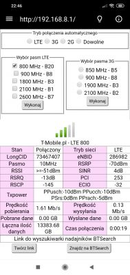 LTE T-mobile, prędkość internetu w jednej minucie od 0,4mb/s do 60mb/s