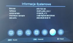 Ekran informacji systemowych dekodera AX Lion NS z danymi o firmware i sprzęcie
