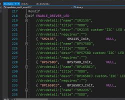 Source code snippet in an editor with LED driver definitions.
