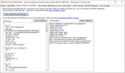 Screenshot of BK7231 Easy UART Flasher showing Tuya config extraction, JSON data, and device configuration notes