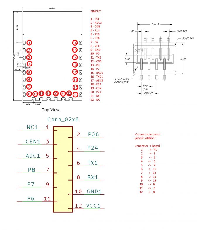 CB2S/WB2S Adapter Schematic Diagram and layout of the adapter board for CB2S/WB2S module.