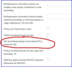 Zrzut ekranu opcji ustawień optymalizatora energii.