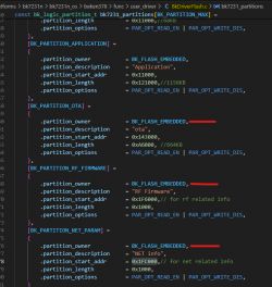 Source code fragment with memory partition configuration for Beken BK7231 device.