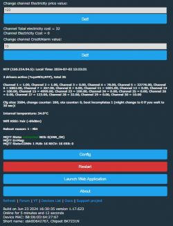 Screenshot of control panel showing configuration and parameters of a device using TuyaMCU.
